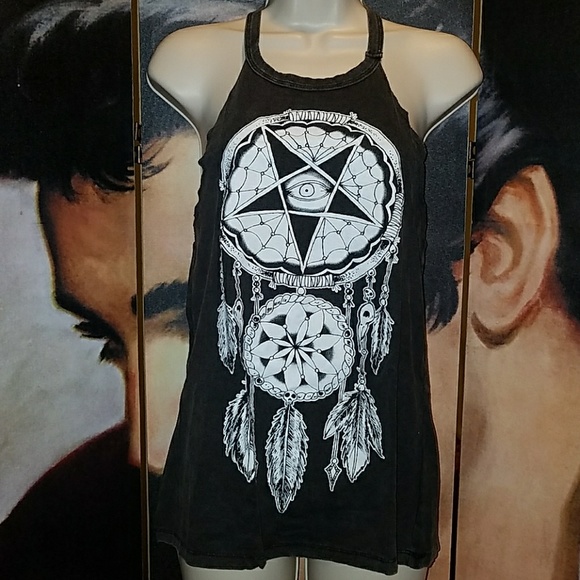 Too Fast by Rat Baby Slaughter Star Eye Dreamcatcher Feathers Top Acid Wash - Picture 3 of 8